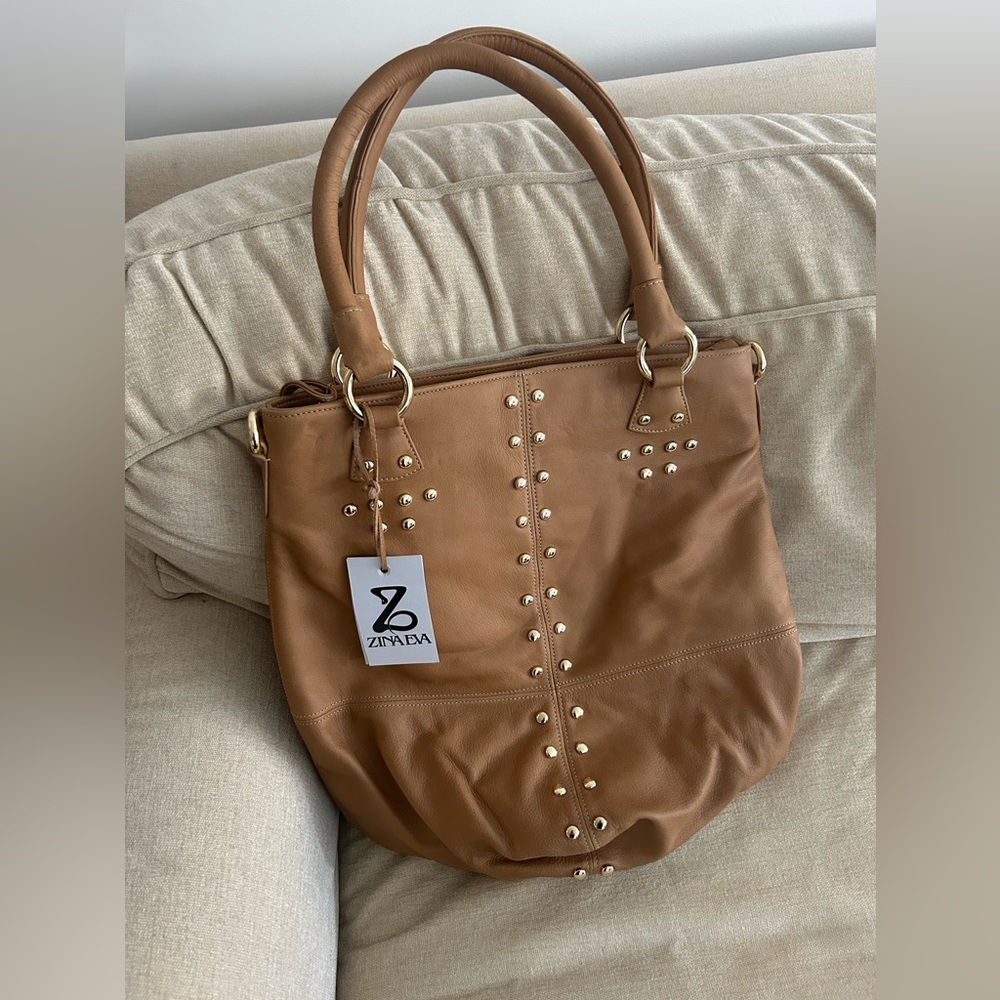 Beautiful tan leather Zina Eva bag